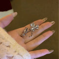 Light Luxury Copper Rhinestone Heart Flower Ear Cuff Clip-on Earrings for Women view 4
