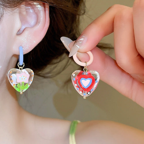 2026 Vintage Aqua Blue Enamel Heart Alloy Ear Cuff Earrings For Fresh Elegant Style