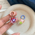 2026 Vintage Aqua Blue Enamel Heart Alloy Ear Cuff Earrings For Fresh Elegant Style view 3