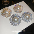 Geometric Round Faux Pearl Zircon Stud Earrings, Light Luxury European Style Statement Jewelry view 2
