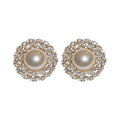 Geometric Round Faux Pearl Zircon Stud Earrings, Light Luxury European Style Statement Jewelry view 5
