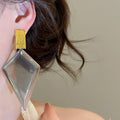 Vintage Hong Kong Style Striped Resin Rhombus Stud Earrings Geometric Pointed Cone Fashion Design view 3