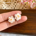Iron Champagne Pink Gradient Camellia Flower Stud Earrings Sweet Light Luxury Spring Jewelry view 4