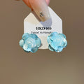 Iron Champagne Pink Gradient Camellia Flower Stud Earrings Sweet Light Luxury Spring Jewelry view 3