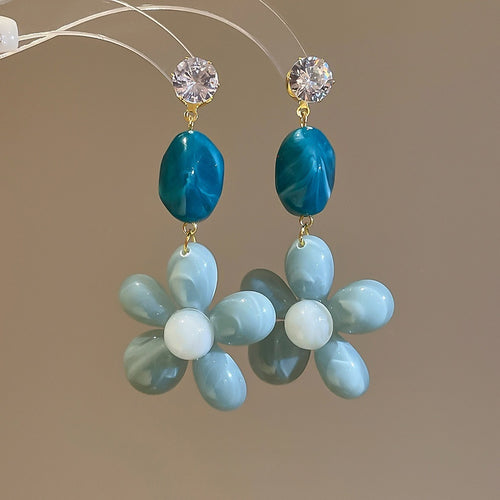 Spring Summer Gradient Resin Flower Stud Earrings For Women, Sweet Fashion OL Floral Jewelry