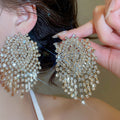 Luxury Full Rhinestone Geometric Tassel Copper Stud Earrings, Exaggerated Fashion Statement Jewelry view 4