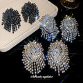 Luxury Full Rhinestone Geometric Tassel Copper Stud Earrings, Exaggerated Fashion Statement Jewelry view 3