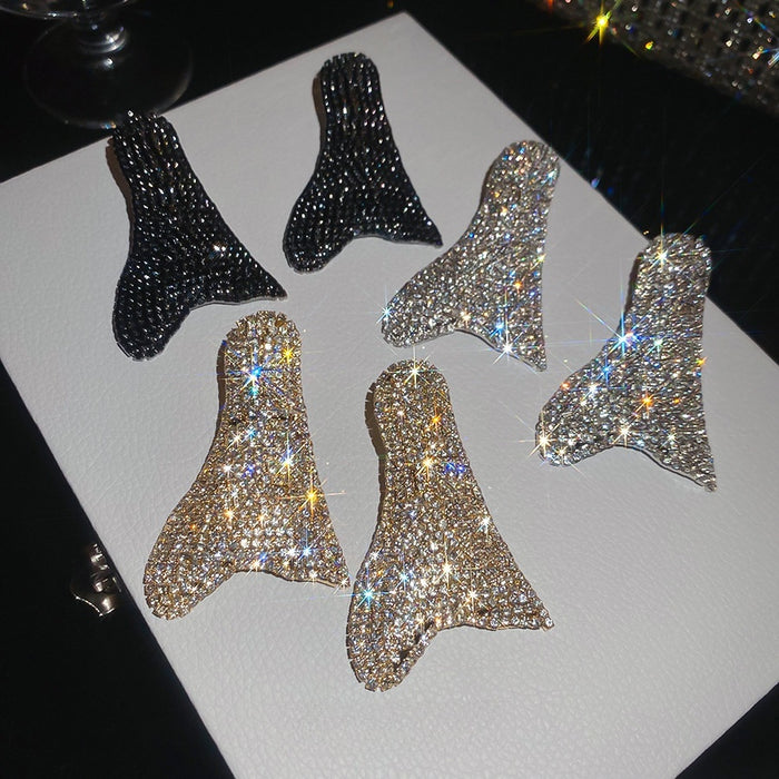 European American Style Full Rhinestone Irregular Geometric Copper Stud Earrings For Women