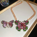 Vintage Butterfly Rhinestone Alloy Necklace And Stud Earrings Jewelry Set For Women view 2