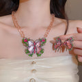 Vintage Butterfly Rhinestone Alloy Necklace And Stud Earrings Jewelry Set For Women view 3