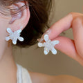 Copper 3D Crystal Flower Stud Earrings Sweet Spring Summer Floral Designer Jewelry view 4