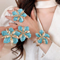 Vintage Enamel Flower Statement Iron Jewelry Set With Ring Stud Earrings And Bracelet view 1