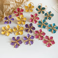 Vintage Enamel Flower Statement Iron Jewelry Set With Ring Stud Earrings And Bracelet view 4