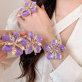 Vintage Enamel Flower Statement Iron Jewelry Set With Ring Stud Earrings And Bracelet view 3