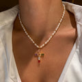 Maillard Style Faux Pearl Colorful Zircon Cross Long Geometric Necklace For Women view 2