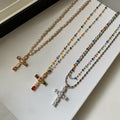Maillard Style Faux Pearl Colorful Zircon Cross Long Geometric Necklace For Women view 5