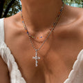 Maillard Style Faux Pearl Colorful Zircon Cross Long Geometric Necklace For Women view 4