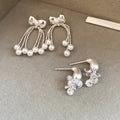 Faux Pearl Tassel Drop Earrings With Rhinestone Teardrop Bow, Playful Geometric Stud Style view 2