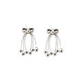 Faux Pearl Tassel Drop Earrings With Rhinestone Teardrop Bow, Playful Geometric Stud Style view 5