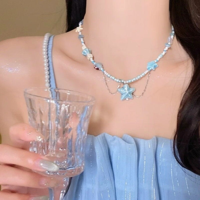 Ceramic Star Shell Flower Beaded Choker Necklace For Women Beach Vacation Style Photo Jewelry