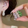 Fresh Style C Shape Crystal Beaded Faux Pearl Stud Earrings With Silver Pins view 2