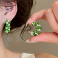 Fresh Style C Shape Crystal Beaded Faux Pearl Stud Earrings With Silver Pins view 4