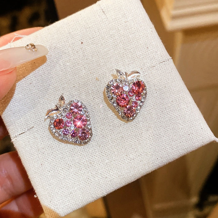 Korean Style Alloy Rhinestone Strawberry Stud Earrings Sweet Light Luxury Fashion Jewelry