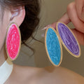 European American Enamel Oval Iron Stud Earrings Light Luxury Geometric Statement Jewelry view 1