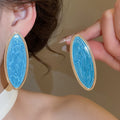 European American Enamel Oval Iron Stud Earrings Light Luxury Geometric Statement Jewelry view 3