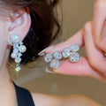 French Light Luxury Copper Pearl Zircon Oval Geometric Clip-on Earrings for Banquet Dress view 1