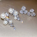 French Light Luxury Copper Pearl Zircon Oval Geometric Clip-on Earrings for Banquet Dress view 2