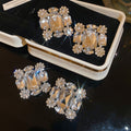 Light Luxury Square Crystal Full Rhinestone Copper Clip-on Earrings For Non Pierced Women view 2