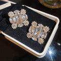 Light Luxury Square Crystal Full Rhinestone Copper Clip-on Earrings For Non Pierced Women view 4