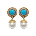 Bohemian Round Faux Pearl Stud Earrings Vintage Gold Rim Rhinestone Ethnic Jewelry view 5