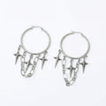 Luxury Rhinestone Fan Tassel Hoop Stud Earrings, Ethnic Silver Alloy Chain Star Charm Statement Earrings view 5
