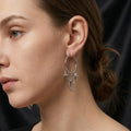Luxury Rhinestone Fan Tassel Hoop Stud Earrings, Ethnic Silver Alloy Chain Star Charm Statement Earrings view 1