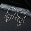 Luxury Rhinestone Fan Tassel Hoop Stud Earrings, Ethnic Silver Alloy Chain Star Charm Statement Earrings view 3