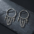 Luxury Rhinestone Fan Tassel Hoop Stud Earrings, Ethnic Silver Alloy Chain Star Charm Statement Earrings view 4