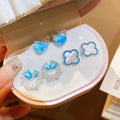 Mother Of Pearl Four Petal Flower Stud Earrings With Rhinestone Vacation Style Shell Jewelry view 3