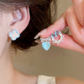 Mother Of Pearl Four Petal Flower Stud Earrings With Rhinestone Vacation Style Shell Jewelry view 2