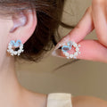 Mother Of Pearl Four Petal Flower Stud Earrings With Rhinestone Vacation Style Shell Jewelry view 4