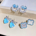 Mother Of Pearl Four Petal Flower Stud Earrings With Rhinestone Vacation Style Shell Jewelry view 1