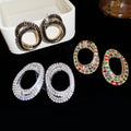 Colorful Zircon Spiral Oval Hoop Earrings For Women, Copper Geometric Light Luxury Jewelry view 1