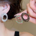 Colorful Zircon Spiral Oval Hoop Earrings For Women, Copper Geometric Light Luxury Jewelry view 2