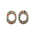 Colorful Zircon Spiral Oval Hoop Earrings For Women, Copper Geometric Light Luxury Jewelry view 5