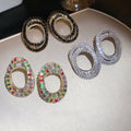 Colorful Zircon Spiral Oval Hoop Earrings For Women, Copper Geometric Light Luxury Jewelry view 3
