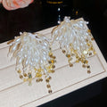 Faux Pearl Tassel Drop Earrings With Silver Pins Geometric Playful Vacation Style Jewelry view 2