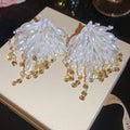 Faux Pearl Tassel Drop Earrings With Silver Pins Geometric Playful Vacation Style Jewelry view 4