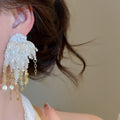 Faux Pearl Tassel Drop Earrings With Silver Pins Geometric Playful Vacation Style Jewelry view 3