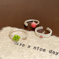 Cute Copper Strawberry Fruit Open Ring Bangle Sweet Niche Adjustable Finger Jewelry view 4